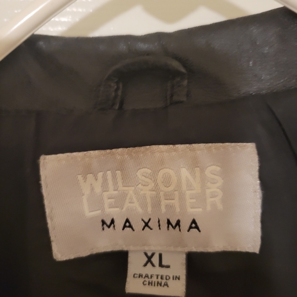 Black Leather Moto Jacket Wilson's Leather Black Jacket Size XL - Picture 3 of 5